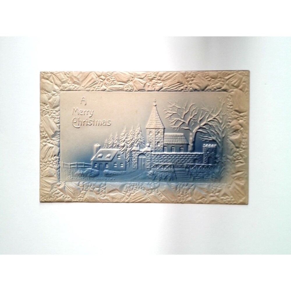 1908 Embossed Christmas Church Village Scene Postcard C. & D. P. N. Y.